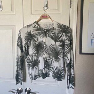 A New Day Cardigan Sweater Fan Palm Print Cotton‎ Blend Soft Women's Small